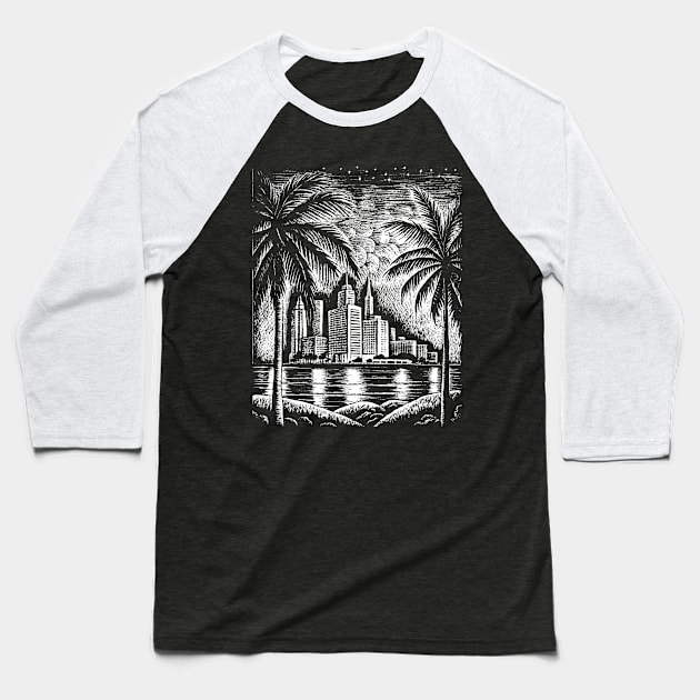 Florida Miami art in linear style Baseball T-Shirt by Khrystyna27